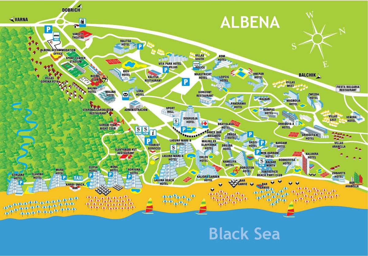 mapa de albena Bulgária