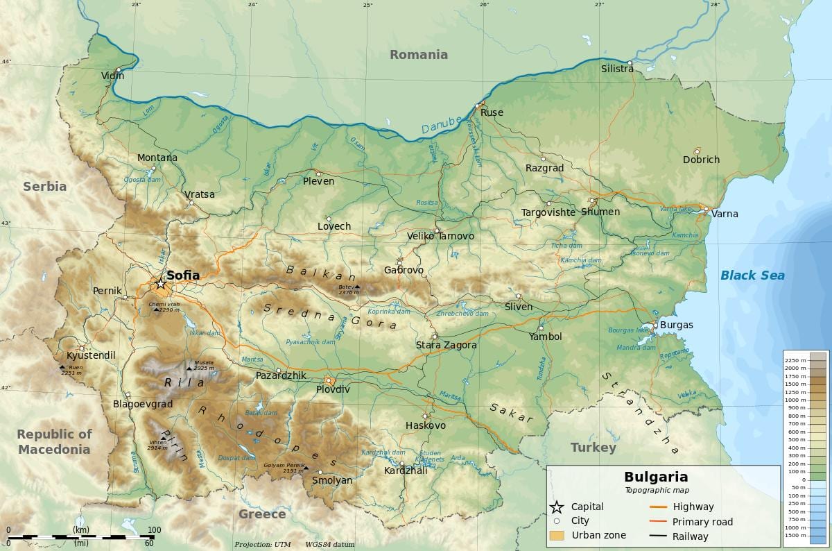 mapa da Bulgária geografia