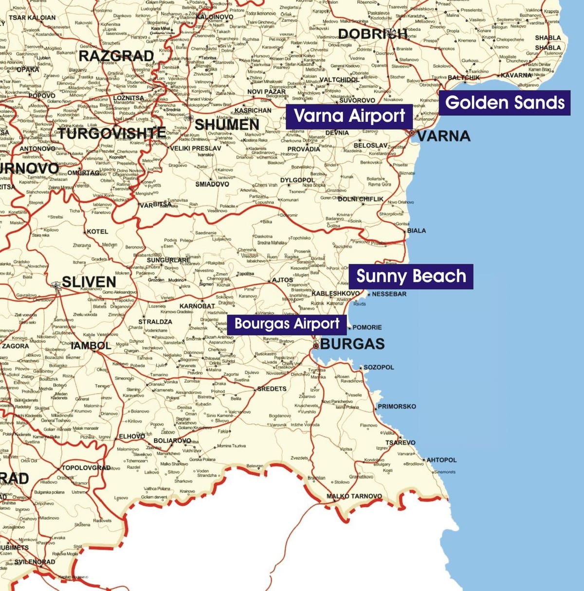 Bulgária praias mapa
