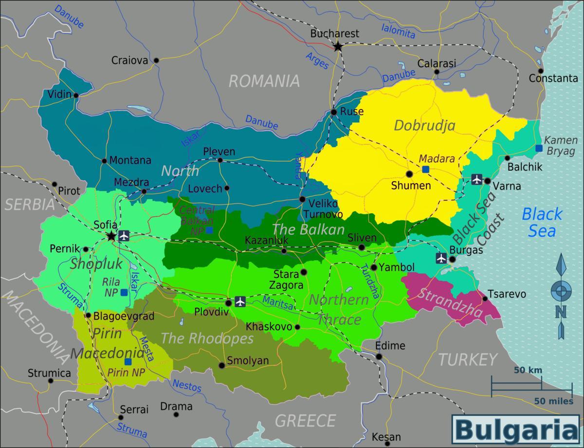 mapa da Bulgária aeroportos