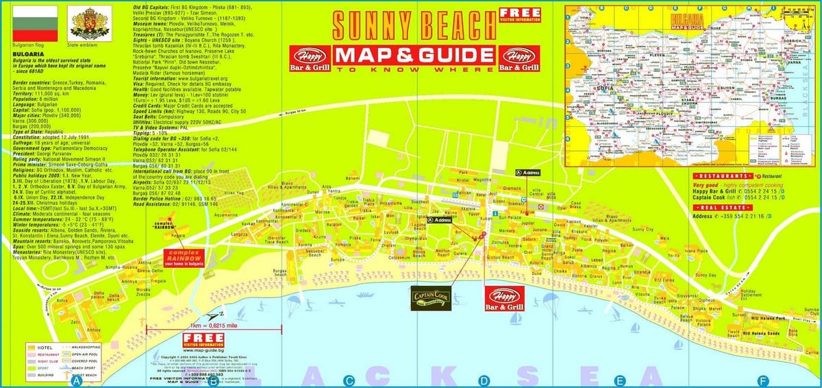 mapa turístico de sunny beach, Bulgária
