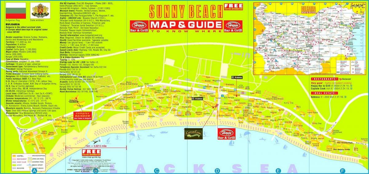 mapa turístico de sunny beach, Bulgária