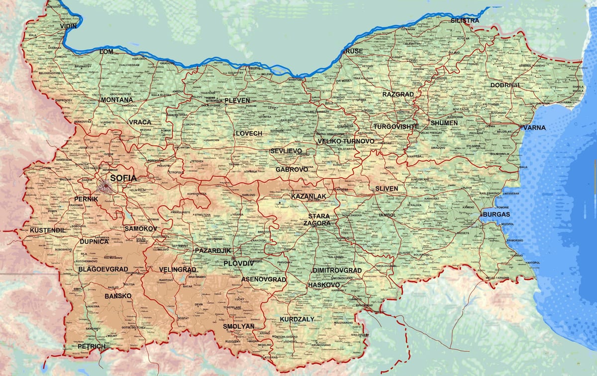 mapa da mapa detalhado da Bulgária