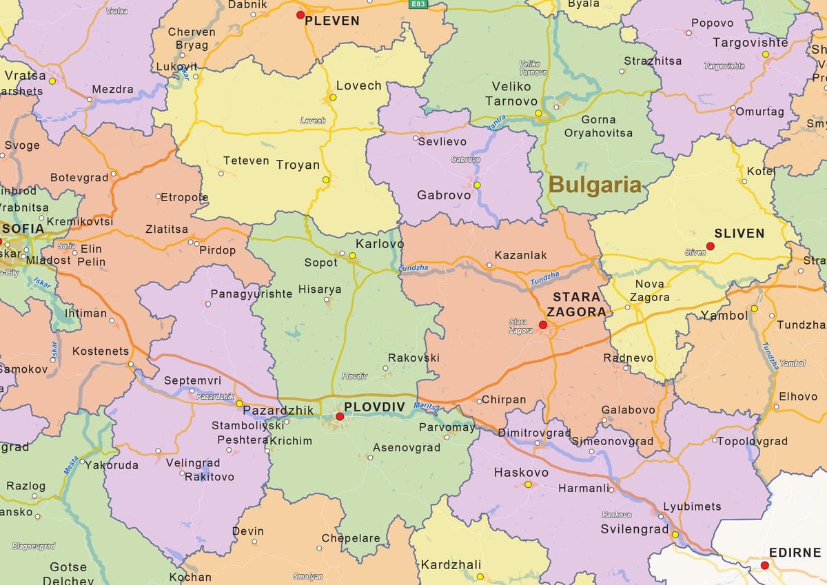 mapa político da Bulgária