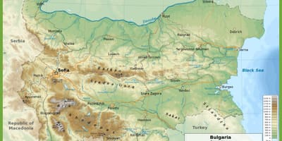 Bulgária mapa topográfico