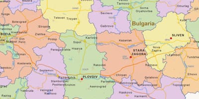 Mapa político da Bulgária